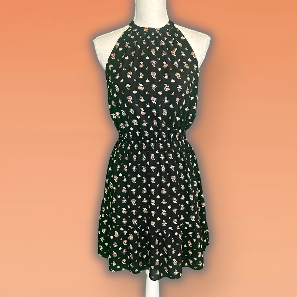 NWOT Aritzia Wilfred Black & Floral Multi ‘Effet’ Mini Dress Size Small